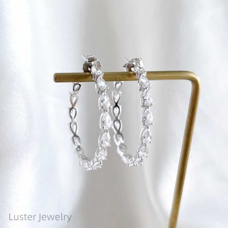 Luster Jewellery GRA Def Pear Cut 10/14/18k/925 Sterling Silver Gold Huggie Moissanite Earrings for Women