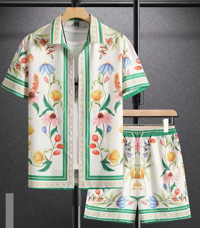 Hawaiian Shirt Set Summer 3D printed 5-color floral pattern shirt+shorts 2-piece fashionable casual sunny beach holiday shirt setXJ250326