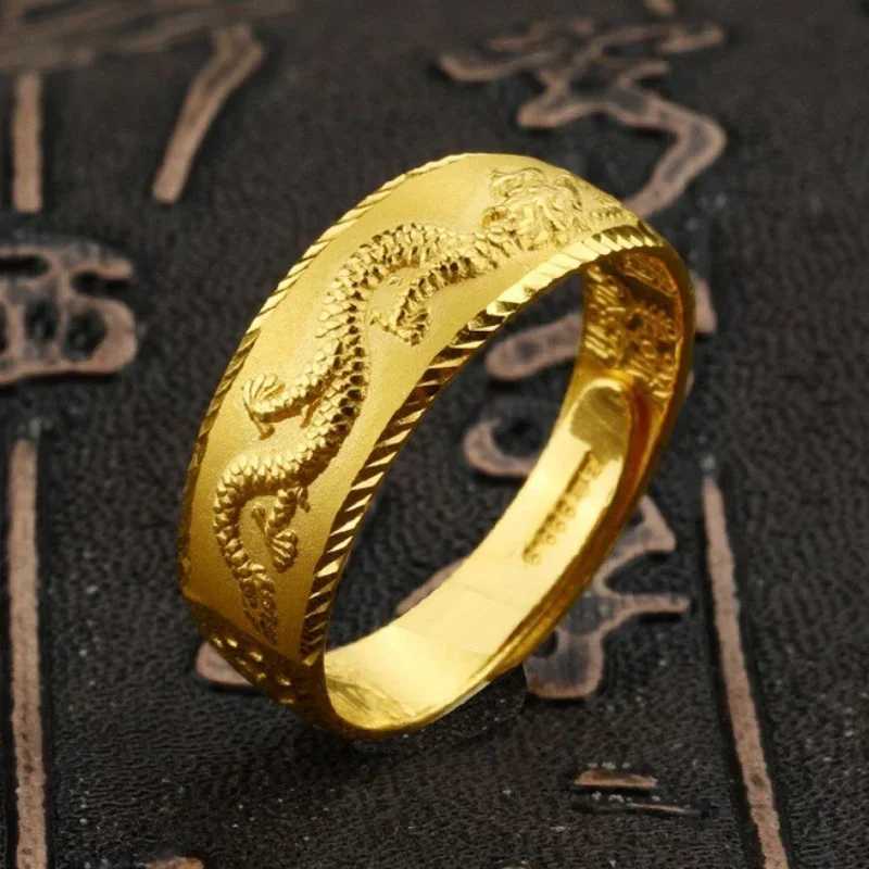 24k Gold Ring for Man Luxury Engraving Dragon Adjustable Ring Fashion Jewelry Male Two Color Yellow/White Gold Finger Ring GiftXJ250219
