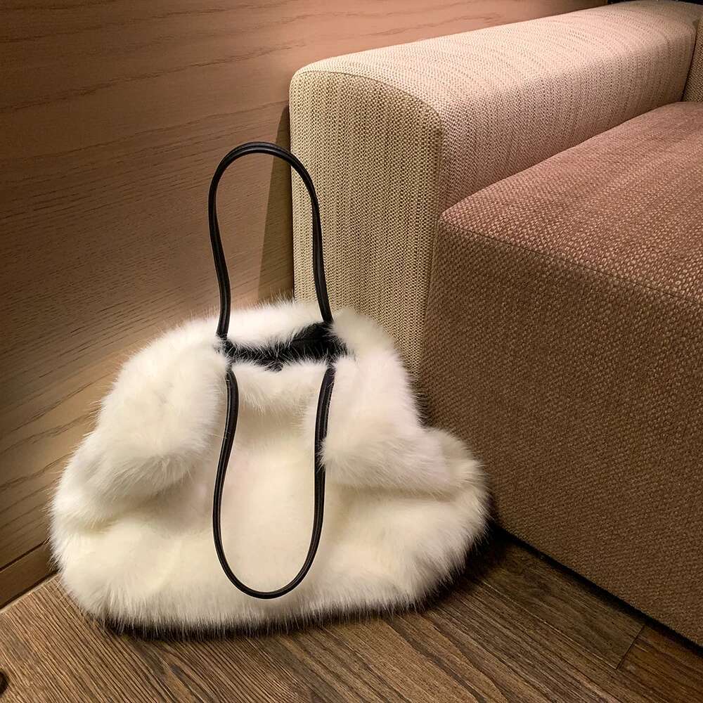 New Women Shoulder Totes Handbag Brand Party Ladies Natural Mink Fur Hand Bags Designer Evening Bag