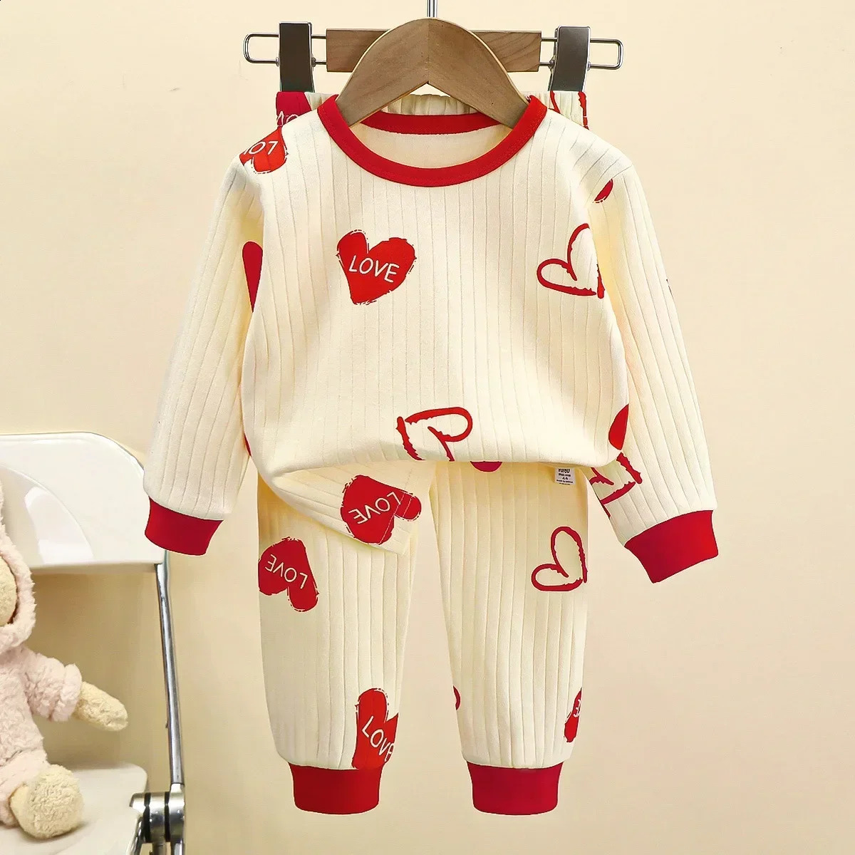 Kids Boys Girls Pure Cotton Warm Pajamas Cute Cartoon Long Sleeve T-Shirt Pants Toddler Baby Autumn Underwear Clothing Sets 250218