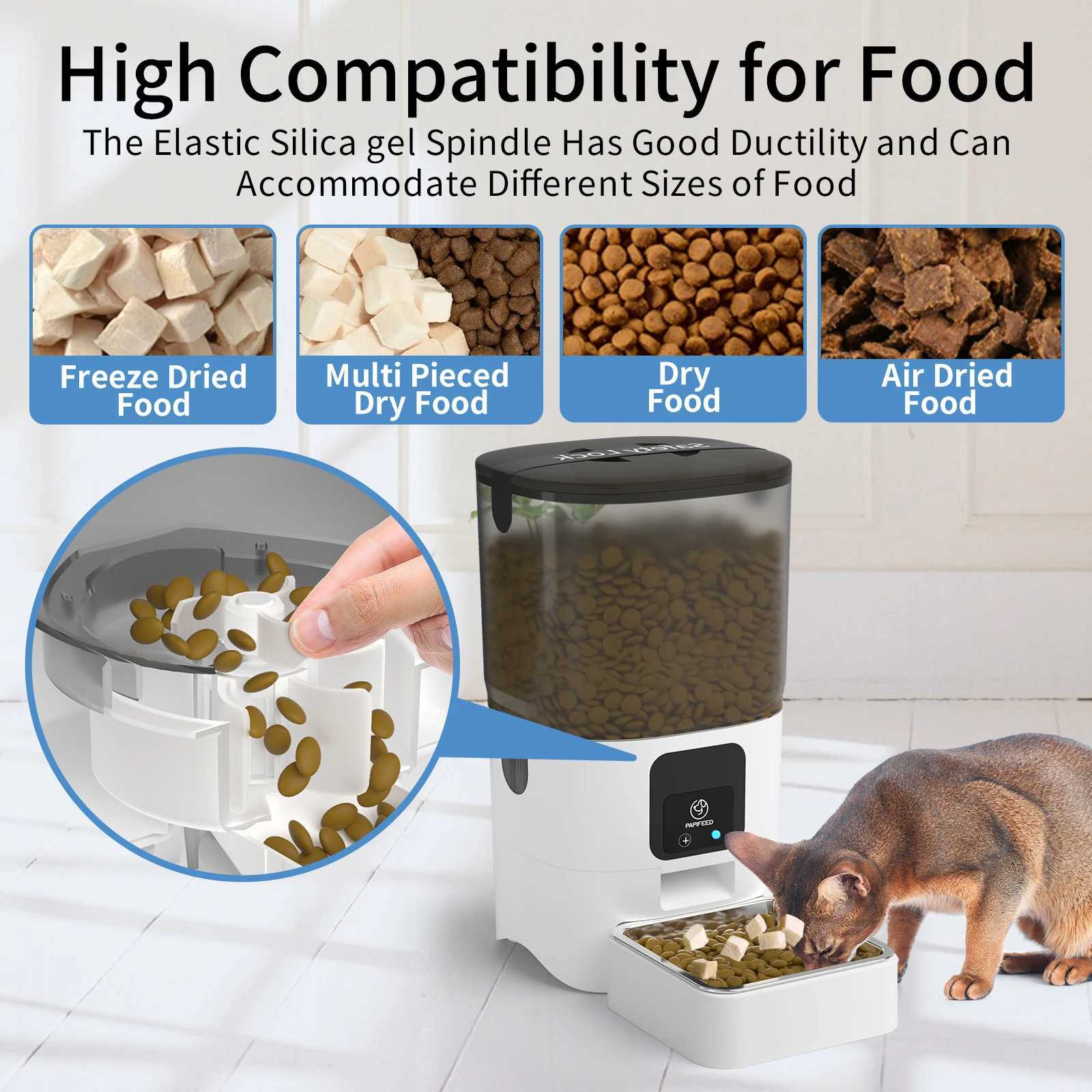 Dog Feeders PAPIFEED Smart Automatic Cat Feeders WiFi Pet Feeder with APP Control for Remote Feeding Detachable for Easy Clean Cat Food H250218