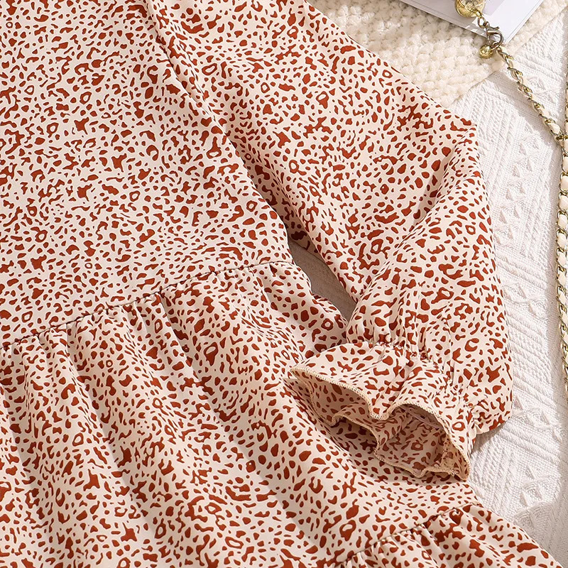 Kids Casual Dress for Girls Clothes Autumn Winter Children Fashion Print Long Sleeve High Waist A-line Dress 7-14Y 250219