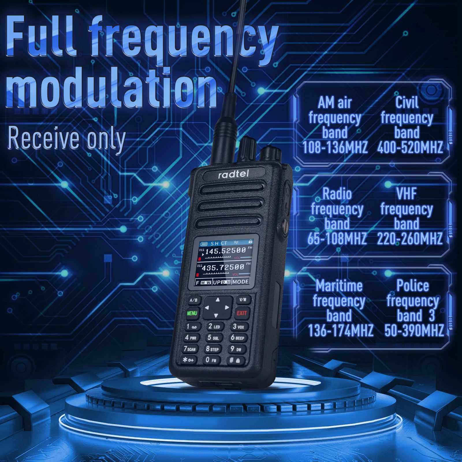 Radtel RT-730 10w Air Band Walkie Talkie Full Band Amateur Ham 199CH HT USB-C Battery NOAA FM AM UHF VHF SatcomXJ250219