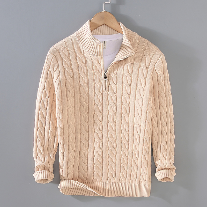 Men Long Sleeve Casual Thickening Warm Jumper Sweaters Men Fashion Twist Style Pullover High Neck Zipper Sweater Tops Plus Size XXXL Knitwear