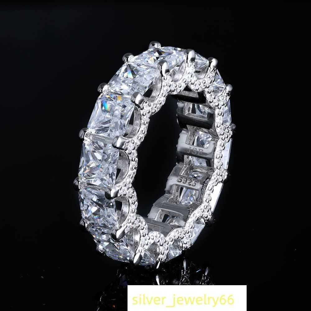 Hot 925 Sterling Silver Eternity Crown Molding Princess Cut Moissanite Gemstone Band Ring for Engagement