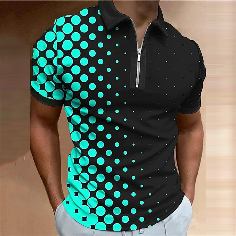 Colorful Printed MenS Polo T-Shirt Summer Golf Short Sleeve Zip Polo Shirt Spot Print Tops Fashion Loose Oversized Men Clothing 250218