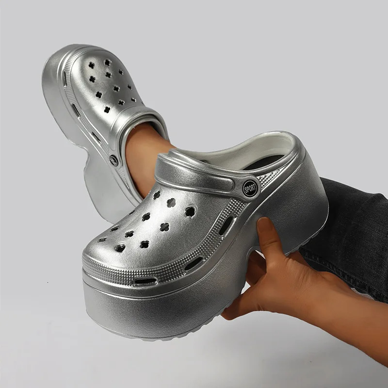 Sier Color Platform Slippers For Women Summer High Heel Shoes Thick Sole DIY Dog Girls Beach Slides Fashion Street Sandals 250221