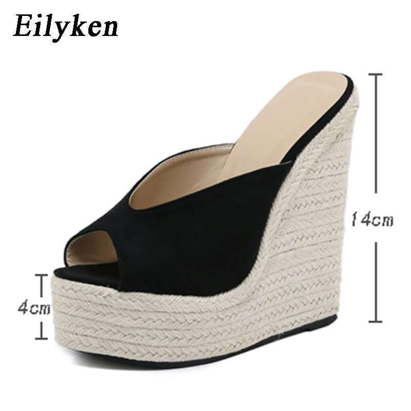 Fashion Solid High Heels Platform Wedge Women Slippers Summer Style Straw Braid Female Sandals Pumps