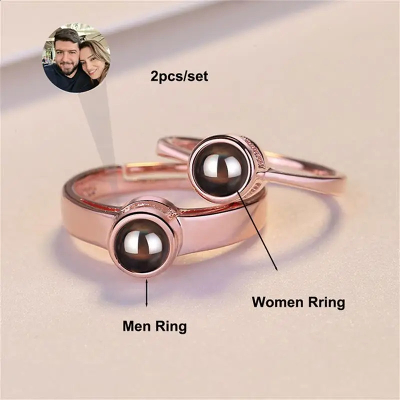 2pc Personalized Custom Po Projection Rings For Women Men Couples Ring Gifts For Her Valentines Day Gifts Memorial Jewelry 250214