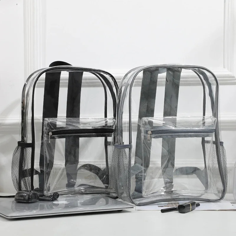 Large Capacity Transparent Backpack Casual Zipper Waterproof Clear Backpack School Bag Visible PVC Backpack Travel Bag for Women 250218