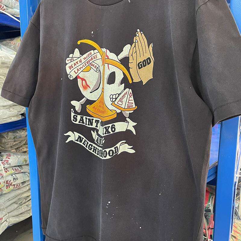 SAINT MICHAEL CHO collaborates with 25SS "nbhd" for the second phase of American style distressed short sleeved shirts