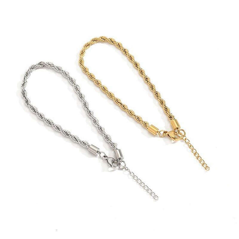 Simple stainless Fried Dough Twists anklet female 3/4MM titanium steel vacuum plated chain jewelry