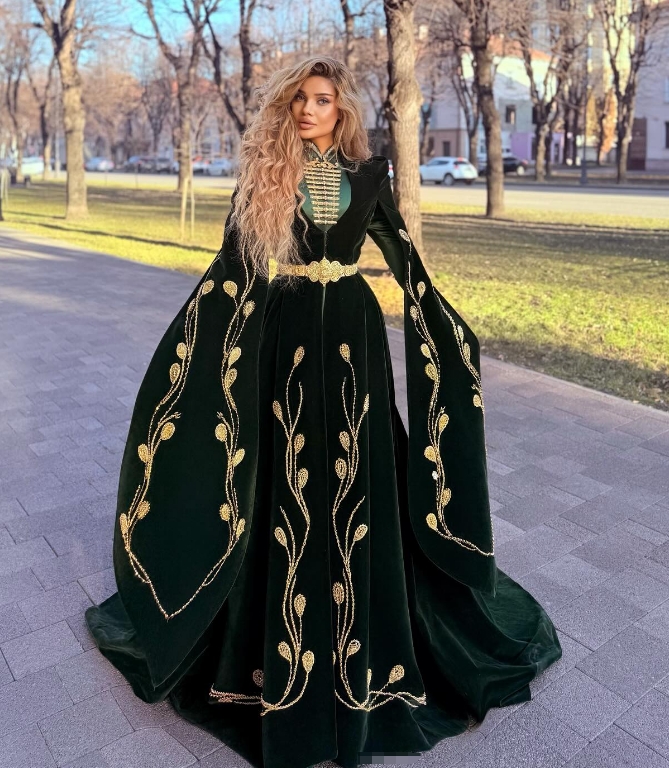 Caucasian Arabian Green Evening Dress 2025 Muslim Kosovo Moroccan Prom Dress Caftan Egyptian Formal Dress Circassians Vestio De Fiesta Middle Eastern 