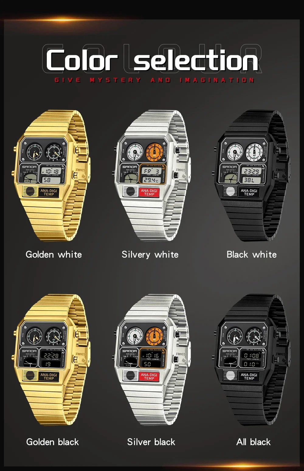 SANDA 3192 -selling LED Electronic Square Mens Youth Casual Multi-function Thermometer Stopwatch Chronograph Mens Watch 250217