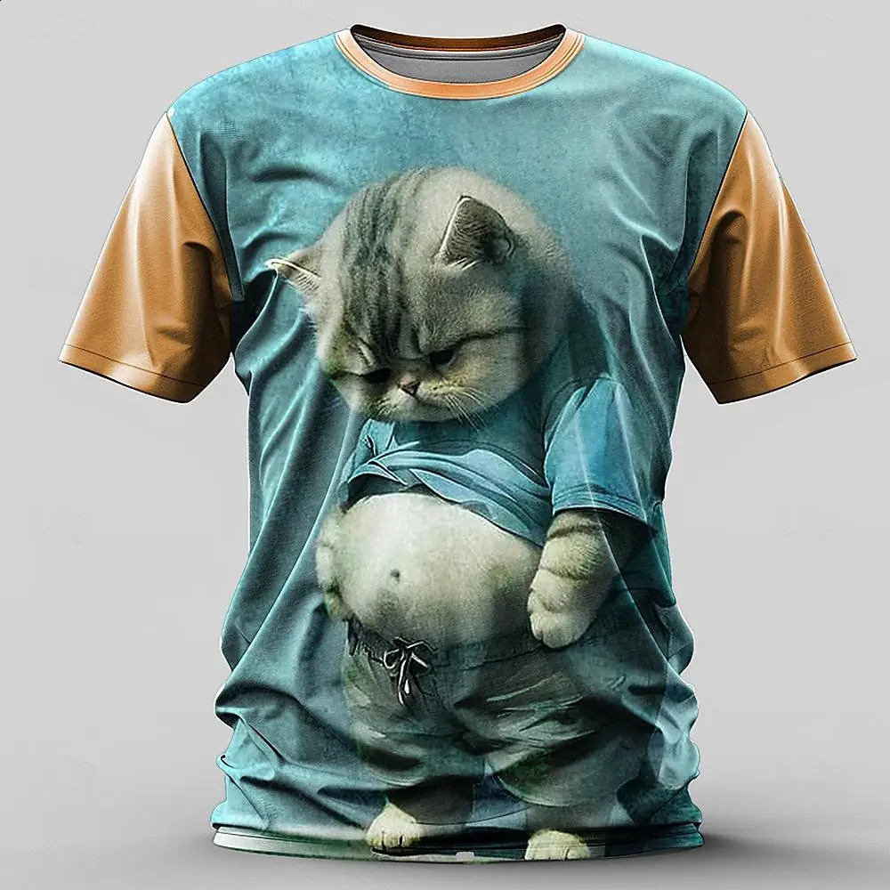 Funny TShirts For Men Animal Cat 3d Print Short Sleeve Summer Casual Breath TShirt Loose Oversized Tee Tops 250217