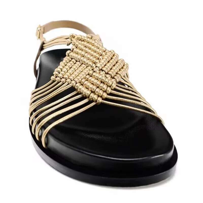 Summer woven beach women sandals buckle strap slides