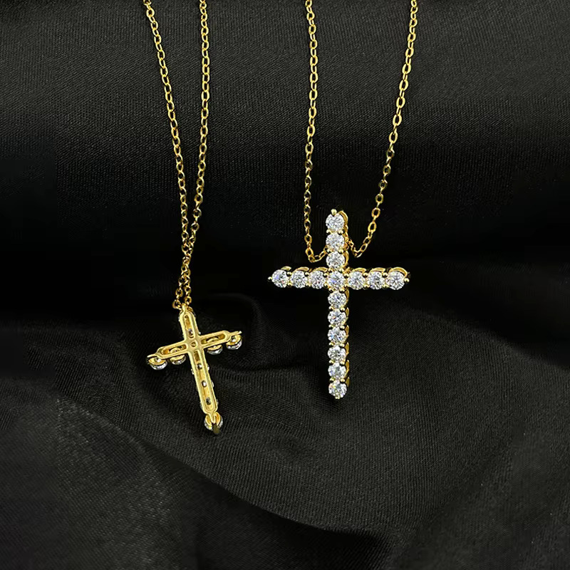 Fashion European and American Cross D Color Moissanite Pendant S Sterg Sier Necklace Unisex