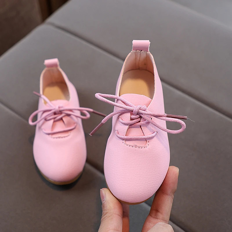 Spring Children Leather Shoes Lace-up Solid Color Matte Kids Flat Shoes Light Flexiable All-match Leisure Fashion Girls Shoes 250219
