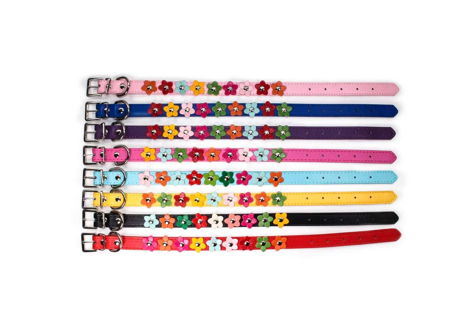 Portable Flowers Pet Dog Collar Leash PU Leather Cat Chain Neck Strap for Small Middle Large Animal Teddy Chihuahua Pug Fashion W250219