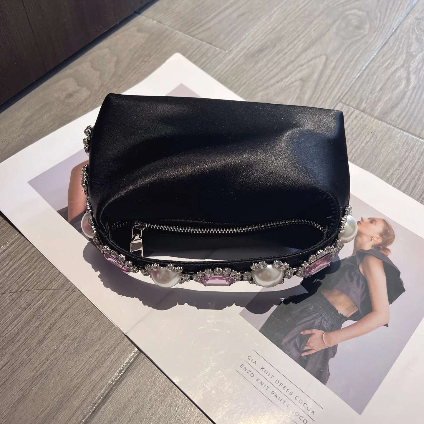 Designer Pearl Beaded Satin Hobo Women Handbag Rhie Dia Evening Wedding Party Clutch Purse Shoulder Bag