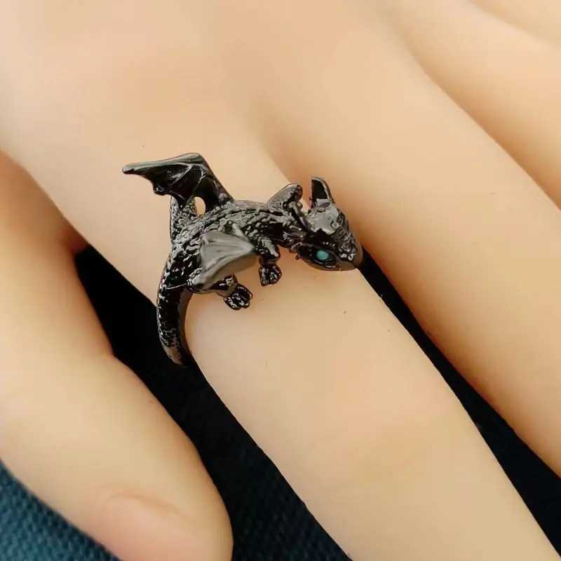 Vintage Dark Dragon Opening Rings for Men Women Cute Animal Silver Color Metal Punk Fashion Finger Ring Fashion Jewelry PartyXJ250219