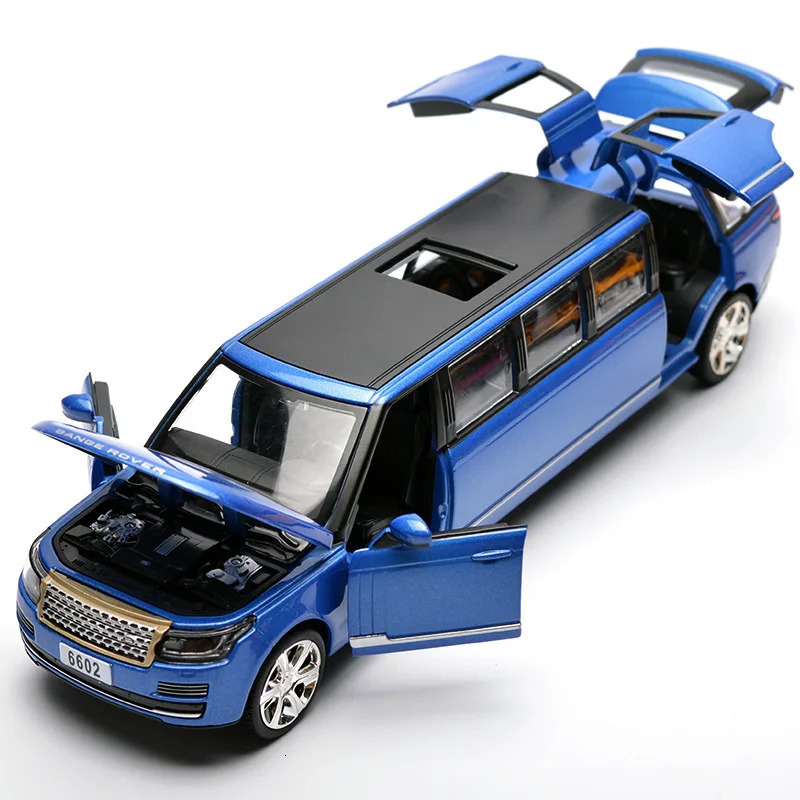 1 32 Rover Range rover Lengthen Alloy Limousine Metal Diecast Car Model Pull Back Flashing Musical Kids Toy Vehicles Gift 250219
