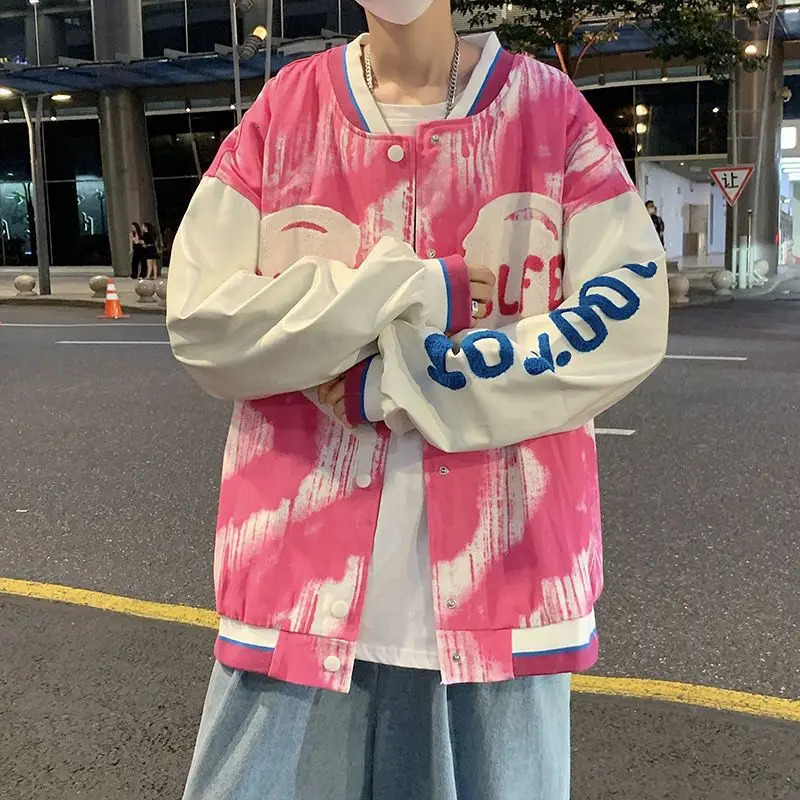 Tiedye Love Baseball Uniform Men Loose Jacket Ins Trend 250218