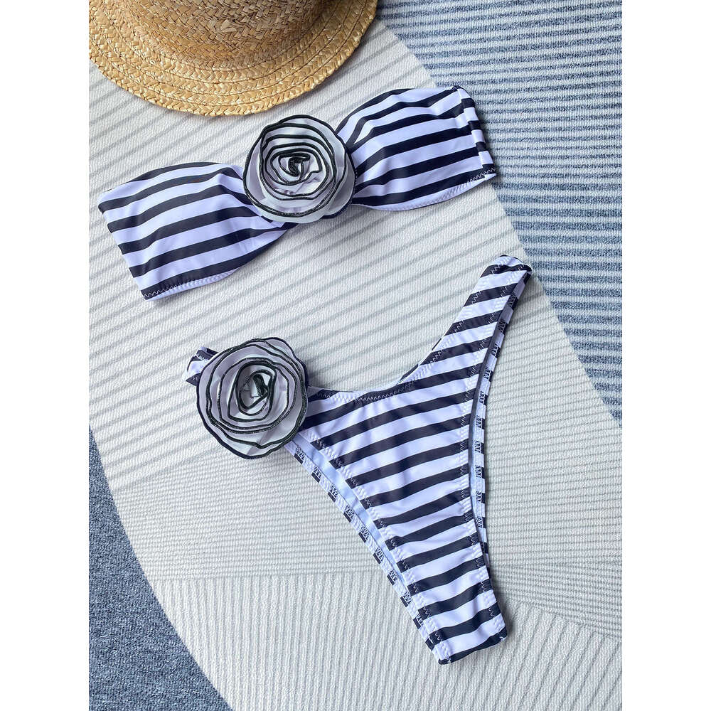 European American bikini strapless sexy three-dimensional wer split women's swimsuit 2025 new style chic and elegant clothing