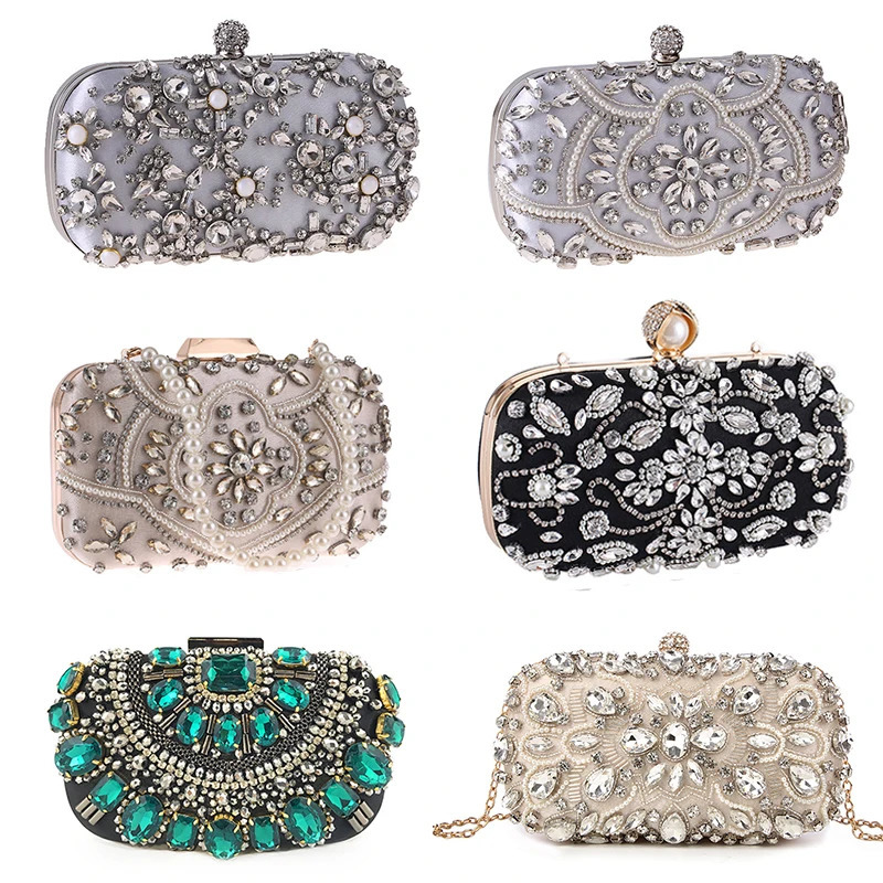 Womens Evening Clutch Bag Party Purse y Wedding Clutches For Bridal Exquisite Crystal Ladies Handbag Apricot Silver Wallet 250218