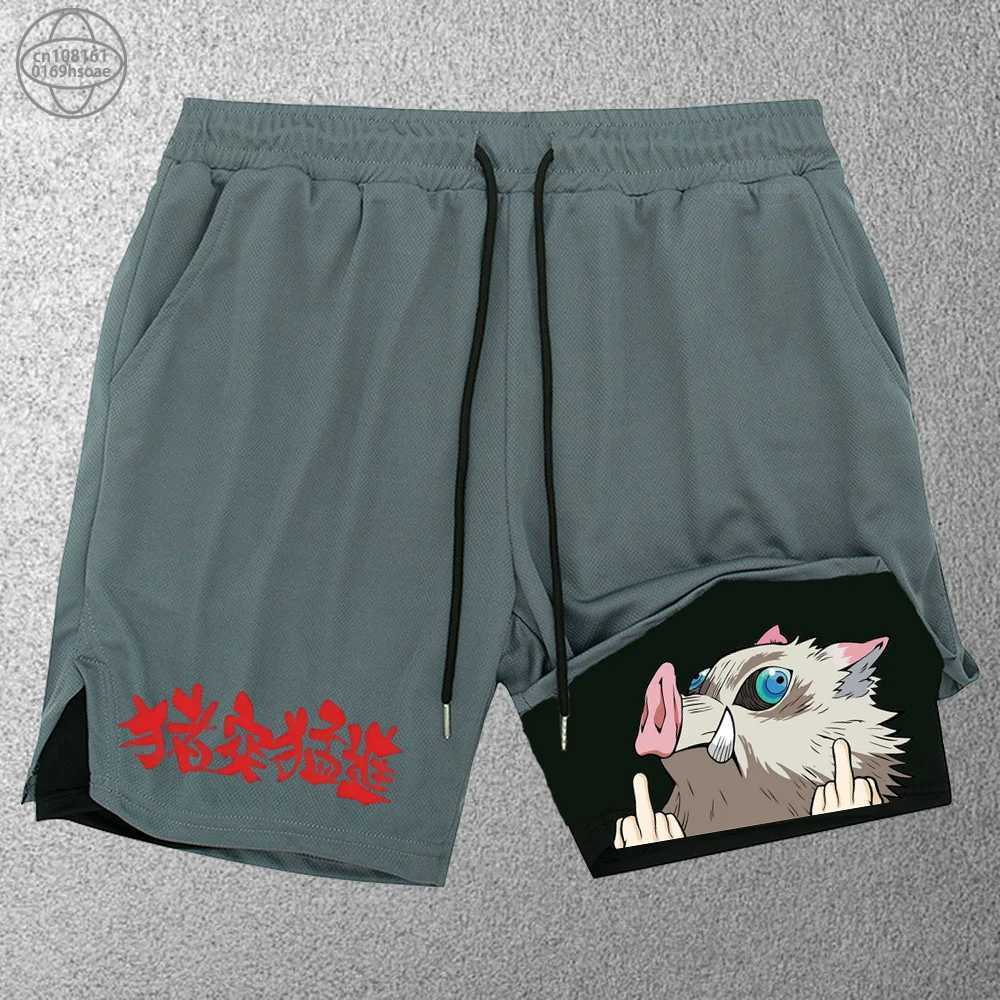 Fashionable printed sports shorts mens fitness 2-in-1 shorts double-layer beach shorts outdoor training running shorts S-2XL W250219