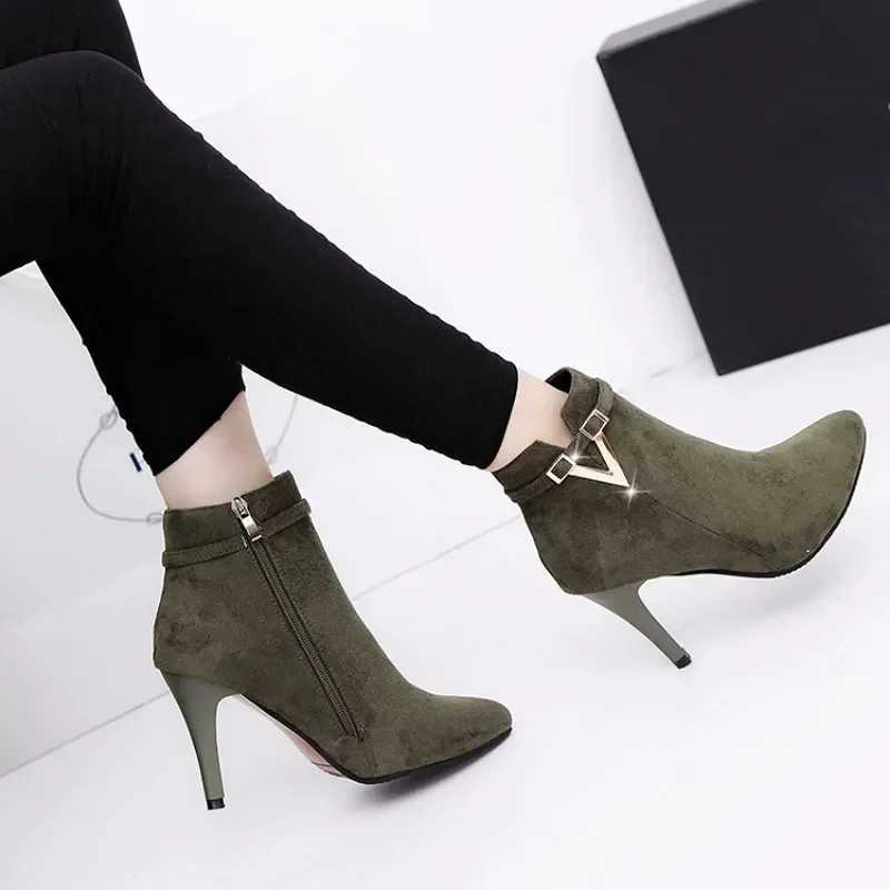 Botas Mujer Invierno Autumn Stiletto Thin High Heels Woman Pointed Toe Pu Leather Zipper Sexy Ankle Women Boot Botines Chelsea8 Z250704