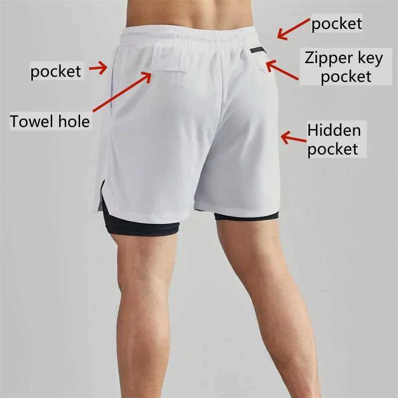 Running 2 in Double Layer Sports Shorts Casual Gym Workout Tight Shorts Brand Jogger Mesh Quick Drying Sportswear Summer W250219