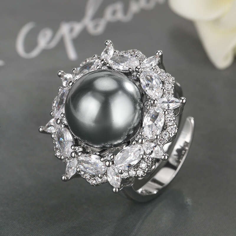 New jewelry set live broadcast, gray pearl open ring necklace bracelet, fashionable style, high-end feel for women