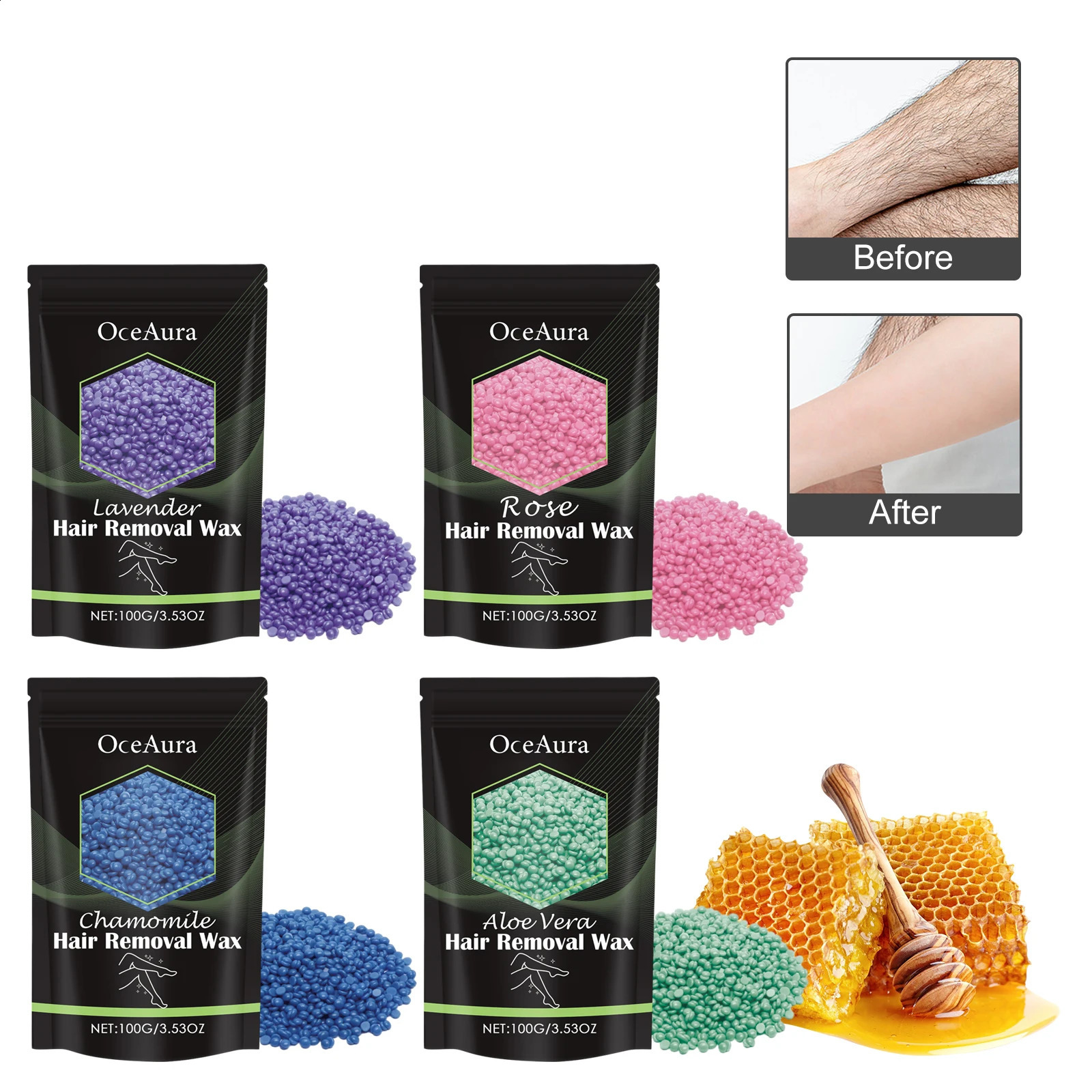 OceAura 100g Hair Removal Wax Beans Armpits Legs Whole Body Quick Gentle and Non Irritating Dry Smooth Skin 250217