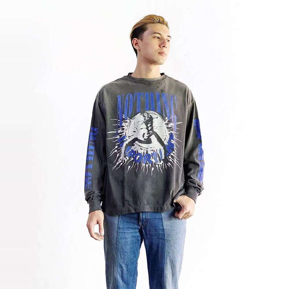 SAINT MICHAEL new washed vintage loose American high street trendy long sleeved base T-shirt