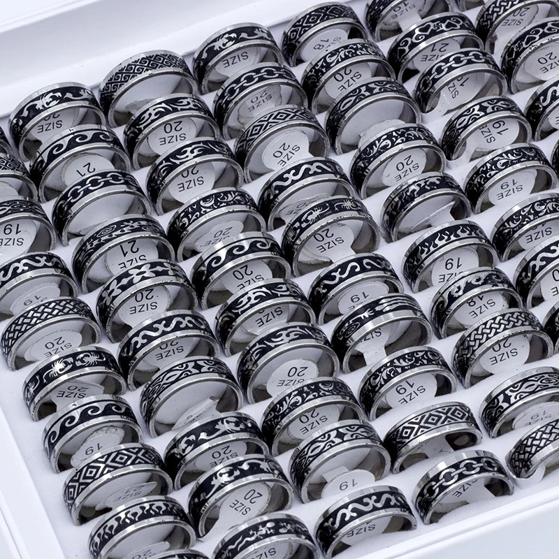 24 Pieces/lot Vintage Retro Style Stainless Steel Rings For Men and Women Fashion Carved Ring WholeSale 250218