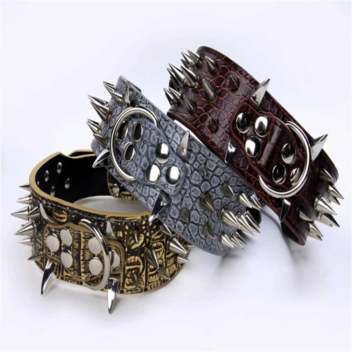 Spiked Dog Collar and Leash Set Rivet Leather Dog Collar Adjustable Dog Collar for Outdoor WalkingXJ250218