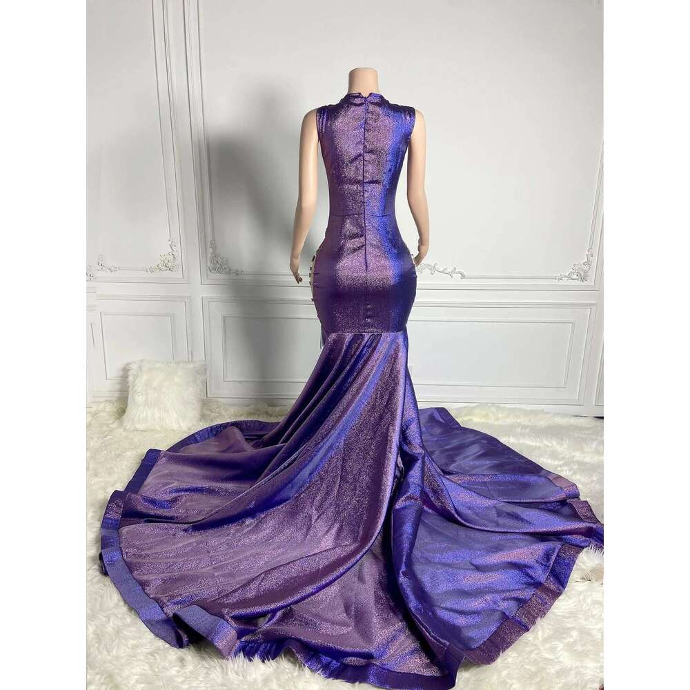 Sparkly Purple African American Long Prom Dresses For Black Girls Mermaid Beaded Crystals Women Party Evening Gown Customized