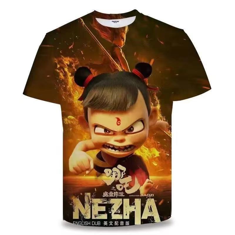 Summer 2025 Nezha Children's Sea Of Troubles Personalized T-shirt For Men's Designer T-shirt 3D Printed Fashionable Casual Top Short Sleeve