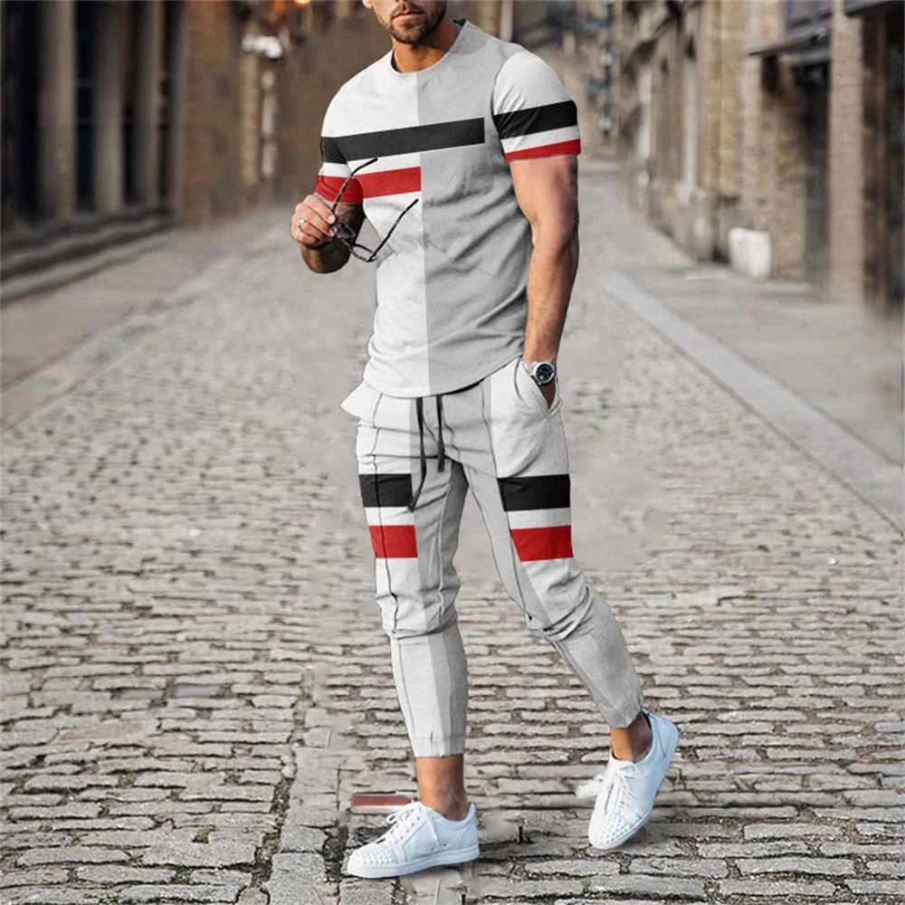 Summer Fashion Casual 3D Print Men Sportswear Set Short-Sleeved T Shirt Pants 2-Piece Set Oversized Pullover Men ClothingXJ250218