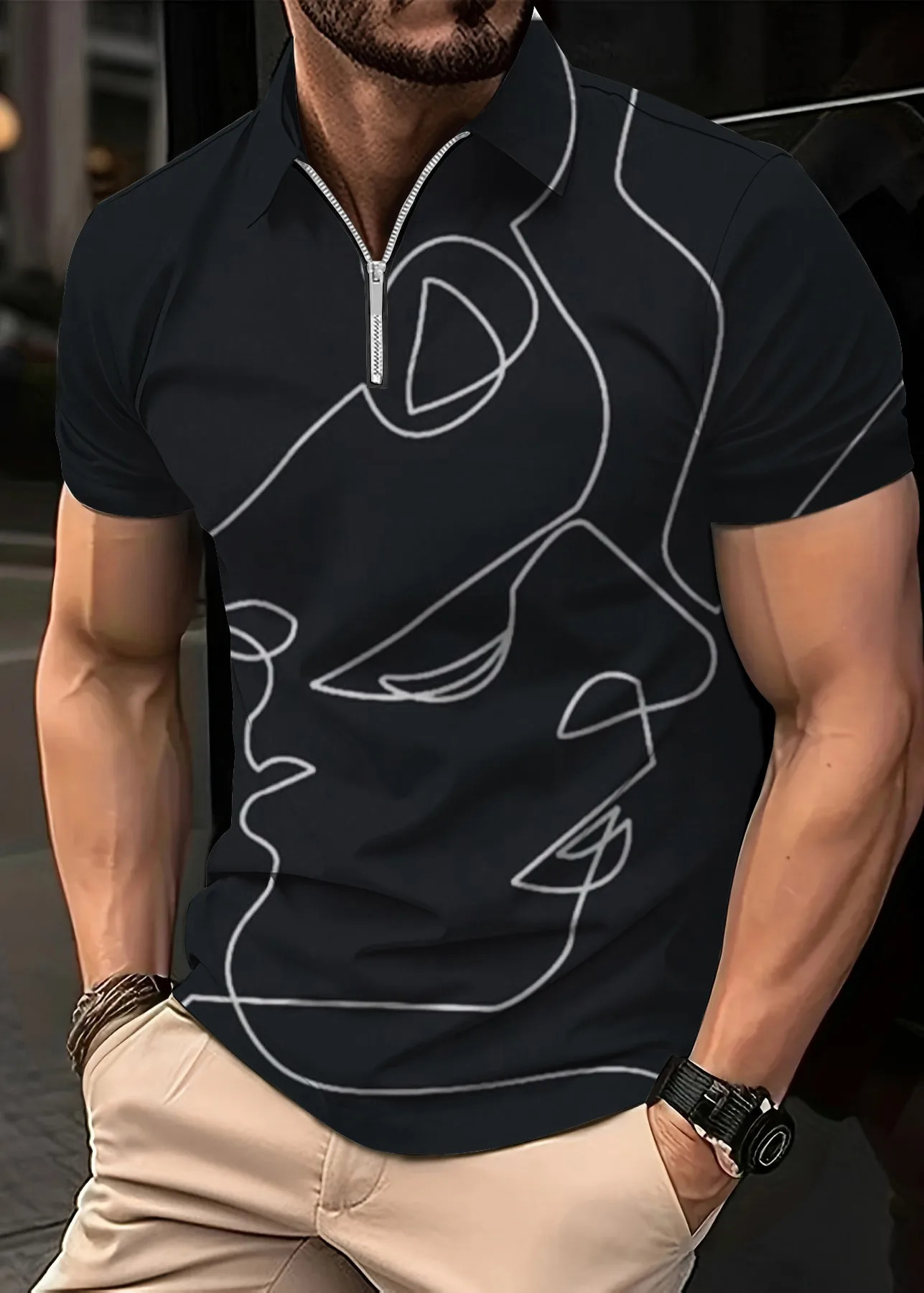 2024 Summer Mens Shirt Fashion Stripe Print Short Sleeved Flip Collar Large Casual Clothing Polo Shirts 250219