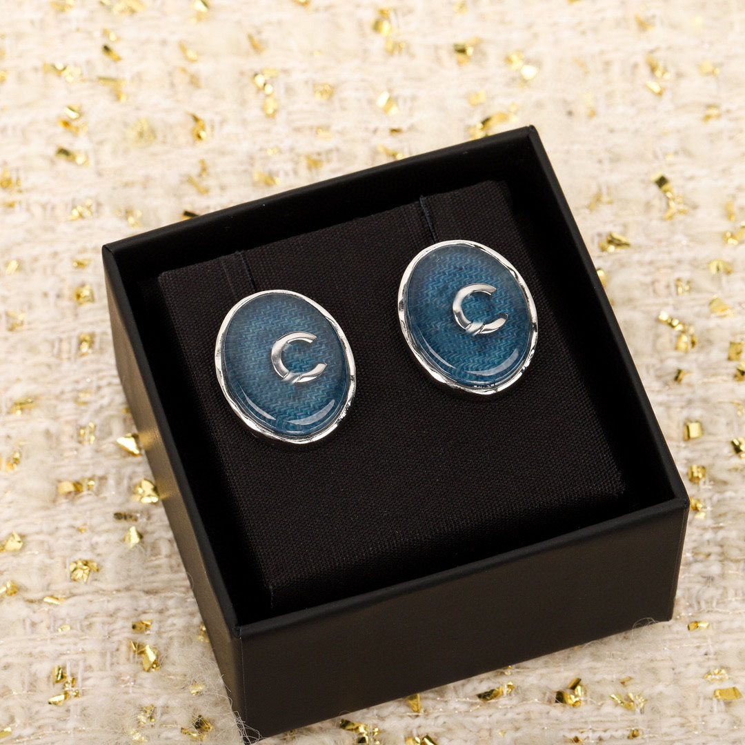 2025 Luxury quality charm round shape stud earring with blue color in silver plated have stamp PS6096A