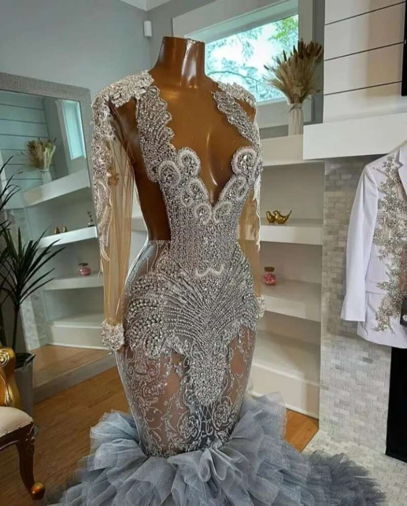 Sier Rhie Prom Dresses 2025 Mermaid Black Girls Beaded Rufflues Evening Gown Birthday Party Gala Dress Customized