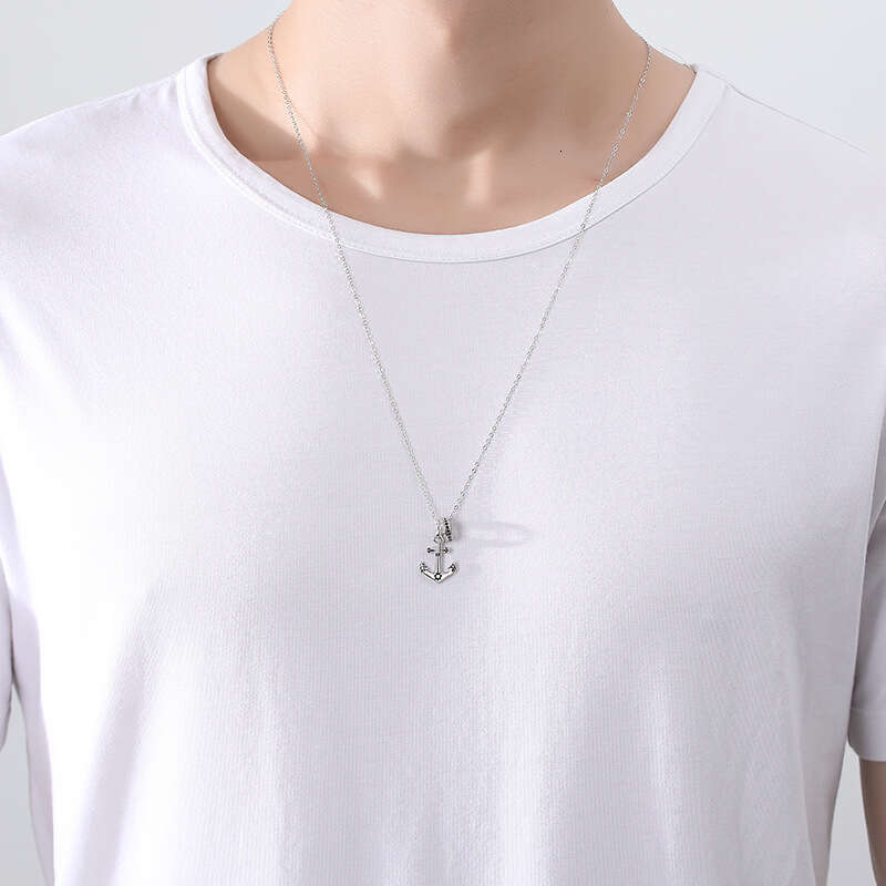 Ship Anchor Sterg Sier Necklace Hip Hop Caribbean Pirate Cross Chain Men's Trendy Tag Pendant