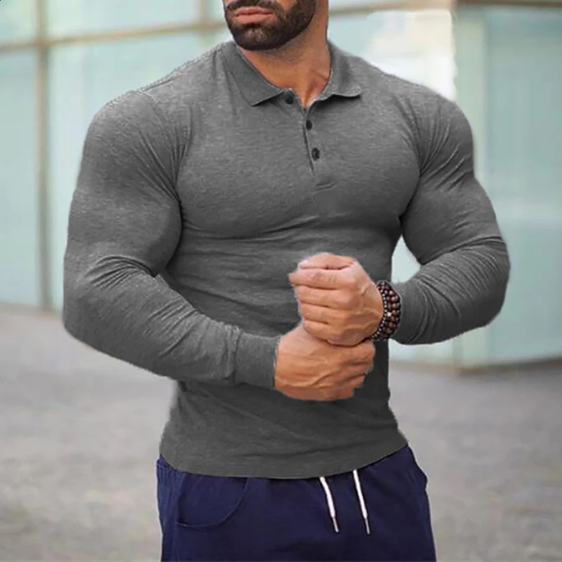 Autumn Men Polo Shirt Fashion Clothing Stretch Cotton Business Long Sleeve Breathable 250213
