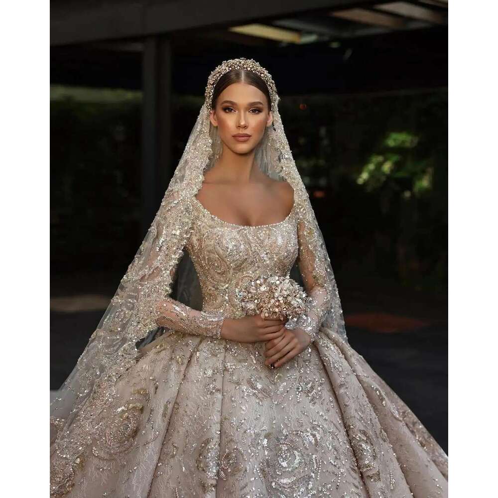 Elegant Dresses Ball Gown Appliques Sequined Lace or-Length Bride Wedding Dress Vestido de novia Custom Made