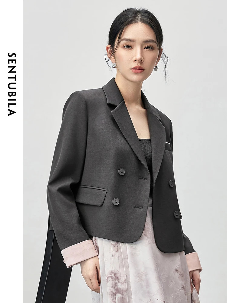 SENTUBILA Office Lady Patchwork Jacquard Women Blazer Autumn Straight Doublebreasted Long Sleeve Coats Clothes 143X54988 250213