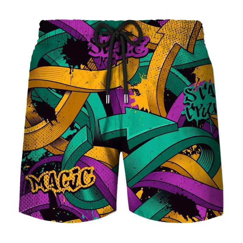2024 mens casual shorts abstract street graffiti 3D printed shorts hip-hop swimsuit y2k cool W250219