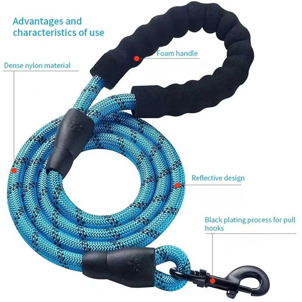 Pet Leash Reflective Strong Dog Leash With Comfortable Padded Handle Heavy Duty Training Durable Nylon Rope Leashes 1.5M x 0.8CMXJ250218